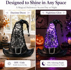 Halloween Snow Globe Lighted Witch Hat Decor Purple LED Glitter Water Globe - Image 2