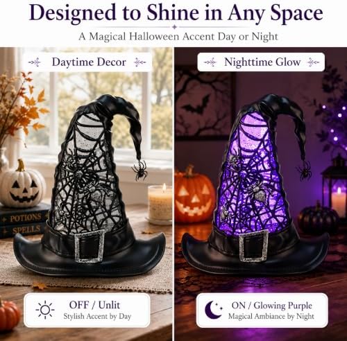 Halloween Snow Globe Lighted Witch Hat Decor Purple LED Glitter Water Globe - Image 2