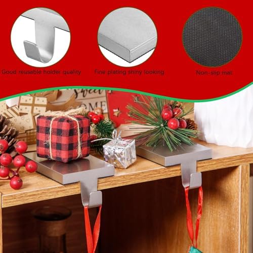 2 Pcs Christmas Stocking Holders Hanging Hooks Heavy Duty Mantel Stocking Holder Bases Weighted Metal Stocking Hangers for Shelf Fireplace Stair Xmas Party Decor (2, Silver) - Image 4