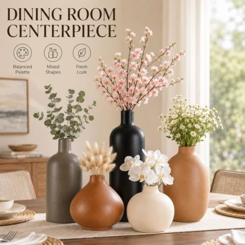 Ceramic Vase Set of 5, Modern Vases Home Decor, Neutral Decorative Vases for Pampas Grass Dried Fresh Flowers, Small Vase Set for Living Room Kitchen Bedroom Bathroom Entryway Mantel Decor - Image 7