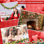 Norme 6ft Pink Red Heart Valentine's Day Garland with 60 LED Lights, Eucalyptus Leaf Banner Decor for Home, Stairs, Table, Fireplace, Holiday Festival Party Decorations - Image 5