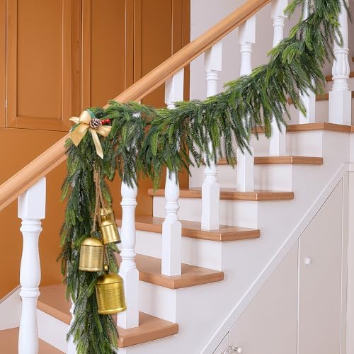 2Pcs 9Ft Christmas Norfolk Pine Garlands, Realistic Faux Greenery Garlands - Image 5