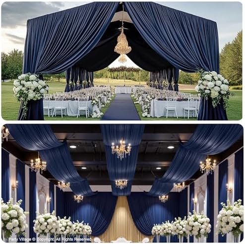 10 Panels 5ft(W) x 20ft(H) Navy Blue Ceiling Drapes for Wedding Parties - Image 3