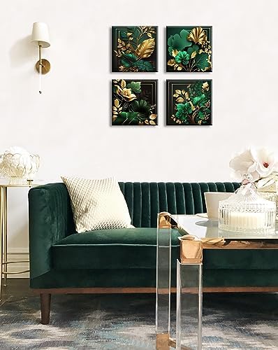 DJSYLIFE Green and Gold Tropical Plant Leaves Canvas Wall Art 12x12 Inch - Image 4