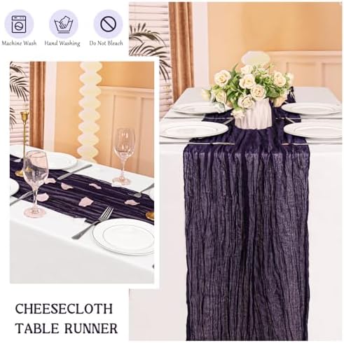 12 Pack 120 Inch Dark Purple Cheesecloth Table Runner Boho Rustic Gauze Sheer Romantic 10 FT Long Cheese Cloth Table Runner for Bridal Baby Shower Wedding Party Birthday Holiday Home Easter Decor - Image 6