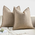 MIULEE Pack of 2 Khaki Euro Shams Chenille Pillow Covers 26x26 Inch - Image 6