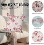 Red Flower Throw Pillow Covers 26"x26" Set of 4, Retro Floral Decorative Pillowcases for Sofa Chair Couch Bed Living Room Office Car Garden Patio Farmhouse Indoor Outdoor - Image 2