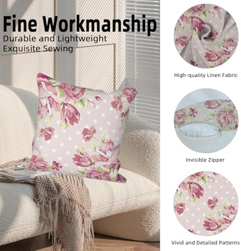 Red Flower Throw Pillow Covers 26"x26" Set of 4, Retro Floral Decorative Pillowcases for Sofa Chair Couch Bed Living Room Office Car Garden Patio Farmhouse Indoor Outdoor - Image 2