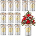 Domensi 12 Pcs Christmas Table Centerpieces Gold Snowflake Vases Decor Rustic Farmhouse Galvanized Metal Vase for Flowers Mason Jar Utensil Holder for Home Office Xmas Holiday Winter Decorations by Domensi