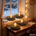 6 Pcs Small 4th of July Candle Ring Wreath with Red Blue White Daisy Artificial Hydrangea Flowers Mini Independence Day Candle Holder Wreath (6, Greenery with Red Bells Pinecones) - Image 2