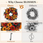 BLOSMON 24in Fall Wreaths for Front Door, Sunflower Fall Wreath with Hanger - Image 2