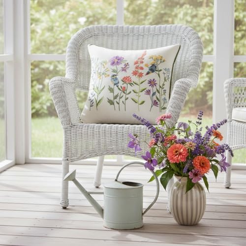 Embroidered Throw Pillow Covers 20x20 Pack of 2 Birds and Flowers - Image 6