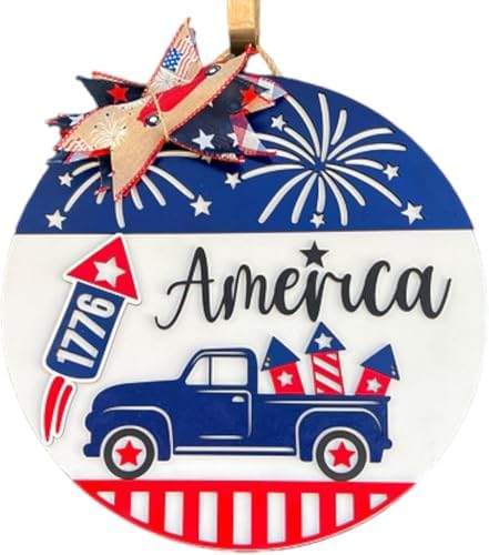 Wood front door sign Wood sign Home decor Welcome sign Sign for front door House warming gift Wedding gift (America 1776-DS031(NC) P002, 15" Width) by Unknown