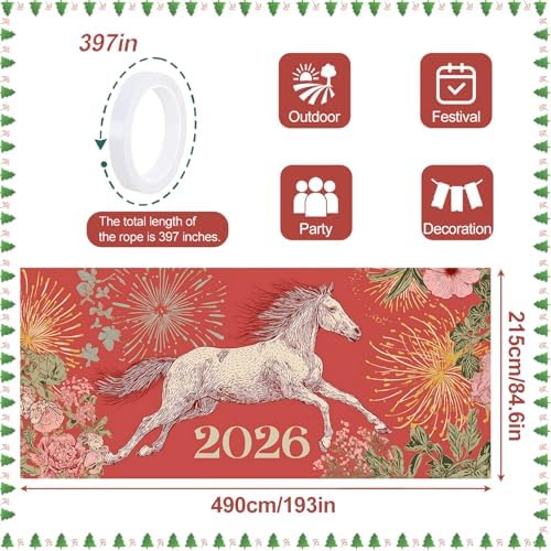 Garage Door Banner 7x16FT, 2026 Fireworks and Running Horse Garage Door Cover, Large Outdoor Decoration for Garage Doors, Driveways, New Year Parties and Countdown Celebrations - Image 4