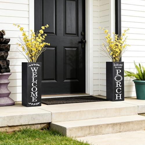 Glitzhome Set of 2 Wooden Welcome Porch Sign, Natural Double Sided Box-shaped Porch Sign for Front Porch Decor, Black, 24"H - Image 4