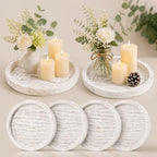 Sintuff 6 Pcs Wooden Candle Plate Holder Tray, Rustic White by Sintuff