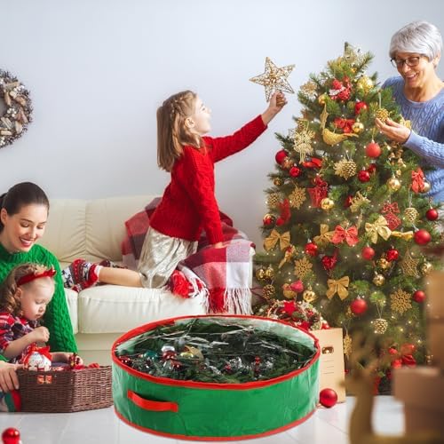 4 Pack 36 Inch Wreath Storage Containers, Hard Shell Garland Storage Bags with Handle Dual Zipper, Large Red Green Round Storages Box for St. Patrick's Day Wreath - Image 6