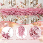 9FT Pink Christmas Cedar Garland, Realistic Artificial Garland, Soft Pastel Xmas Decorations Indoor Outdoor, Faux Holiday Garland for Mantle, Fireplace, Table, Door, Wedding Party Decor - Image 3