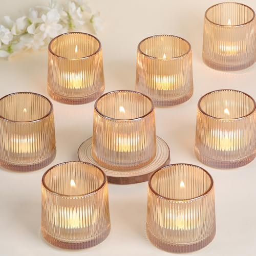 DARJEN Gold Ribbed Tealight Votive Candle Holders Set of 10 by DARJEN