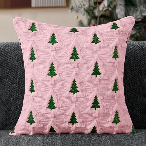 Allorry Christmas Pillow Covers 26x26 Set of 2 Beige Brown Xmas Tree Pillow Covers Soft Plush Faux Fur Christmas Decorations for Xmas Winter Holiday Home Bedroom Sofa Cushion Cases PT-008D26 - Image 4
