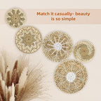 Boho Wall Basket Decor Set of 6 - Hanging Woven Basket Wall Decor, Handcrafted Round Flat Seagrass Baskets Wall Art, for Rustic、Farmhouse、Home - Unique Wicker Wall Basket Decor （White Classic） - Image 3