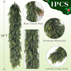 Lifelike Touch Artificial Christmas Cedar Garland for Mantle (5FT 1PCS) - Image 5