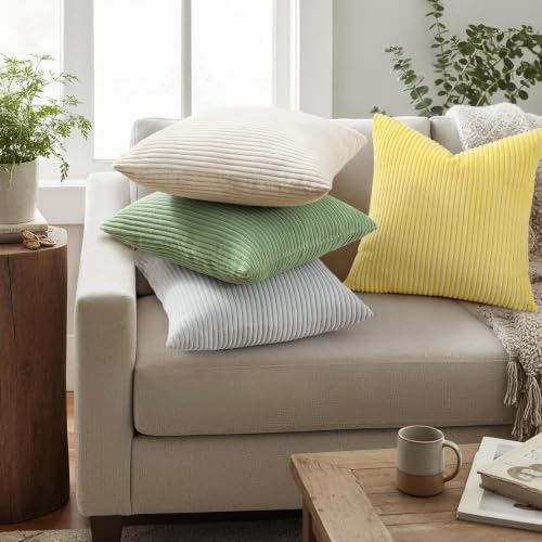 Mecatny Corduroy Throw Pillow Covers 26x26 Set of 2 Sundress Yellow - Image 2