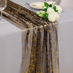 Snowkingdom 6 Pcs Black & Gold Cheesecloth Table Runner 10 FT, Sheer Chiffon Sparkle Gauze Mesh Runners 120 Inch, Glitter Table Centerpieces Decoration for Birthday Party Wedding Christmas Halloween by Snowkingdom