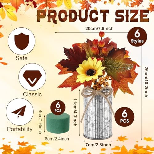 Suncalla 6 Pack Fall Table Centerpieces Decor in Metal Pots, Silver - Image 2