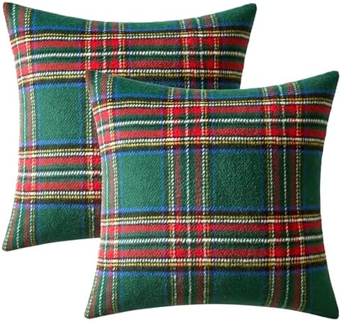 MIULEE Christmas Plaid Euro Pillow Covers Set of 2 24x24inch Green - Image 7