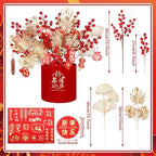 Norme 32 Pack Chinese New Year Decorations 14 Pcs Artificial Red Berries and Gold Leaves Branches with 18 Pcs Decor Pendants, Lunar New Year Table Centerpiece Fortune Lucky Tree Floral Arrangement - Image 3