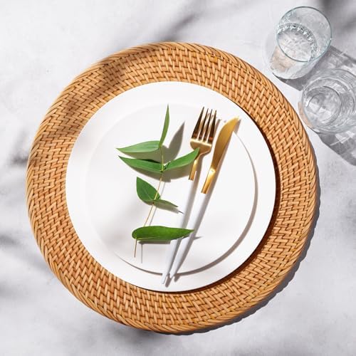 8 Pack 13'' Autumn Rattan Placemats Brown Round Natural Rattan Placemats Heat Resistant Boho Farmhouse Hand Woven Plates Chargers for Dinner Plates Home Wedding Table Mats Decorations - Image 6