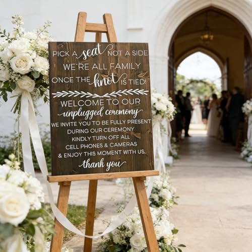 Wedding Sign Rustic Pick A Seat & Unplugged Wooden Vertical Sign for Wedding Ceremony & Reception Decor Seating Plan & Directional Decorations, Engagement & Anniversary Sign - 18x24in - Image 3
