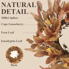 24" Artificial Fall Wreath for Front Door, Autumn Harvest Wreath with Eucalyptus Leaves, Sorghum, Farmhouse Thanksgiving Decor for Indoor Outdoor Porch, Window&Entryway (Autumn Yellow) - Image 5