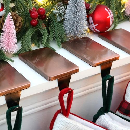 HMASYO Christmas Stocking Holders for Mantle Set of 4, Heavy Duty Iron Stocking Hangers Base, Low Profile Weighted Stocking Holder Hooks for Fireplace Tabletop Shelf Christmas Decoration, Copper - Image 5