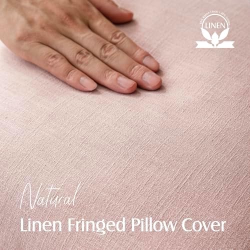 Foindtower Decorative Linen Fringe Throw Pillow Covers 20×20 Light Pink - Image 2
