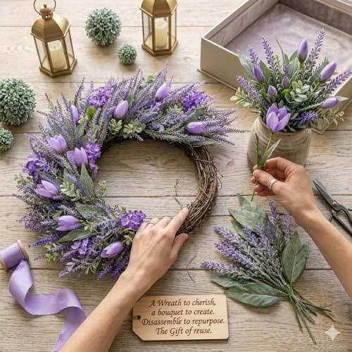 26" Large Spring Wreaths For Front Door-Large Lavender Tulip Easter Wreath Flower Wreath Summer Spring Door Wreaths Outdoor All Season Spring Decoration for Home Porch Room Window Wall Farmhouse Decor - Image 4