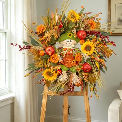 Fall Wreath for Front Door, 24 Inch Autumn Wreath for Front Door - Image 4