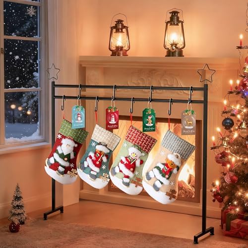Christmas Stocking Holder Stand with 4 Stockings, Metal freestanding Christmas Stocking Hanger with 8 Hooks, Christmas Decorative Gift, Black - Image 2