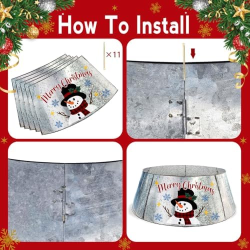 Christmas Metal Tree Collar 29 Inch Diameter Base, Christmas Snowman Decor - Image 3