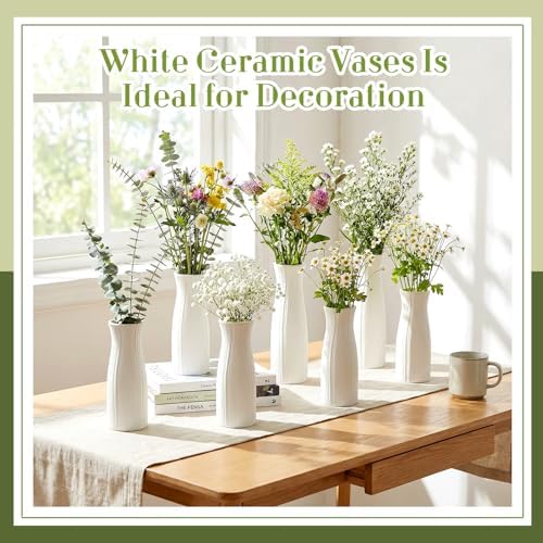 Qinyoung 8 Set White Ceramic Vases for Flowers, 8'' Small Vase, Trendy - Image 6