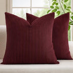Mecatny Corduroy Decorative Throw Pillow Covers 26x26 Set of 2 Burgundy by Mecatny