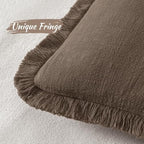 MIULEE Linen Fringe Decorative Euro Pillow Covers Chocolate Brown 22x22 - Image 3