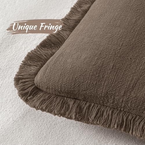 MIULEE Linen Fringe Decorative Euro Pillow Covers Chocolate Brown 22x22 - Image 3