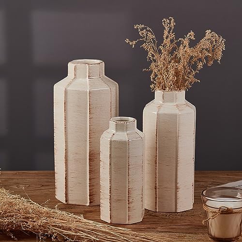 Ceramic Rustic Farmhouse Vase Set of 3,Ice Cracked Glazed Terracotta Vase - Image 5