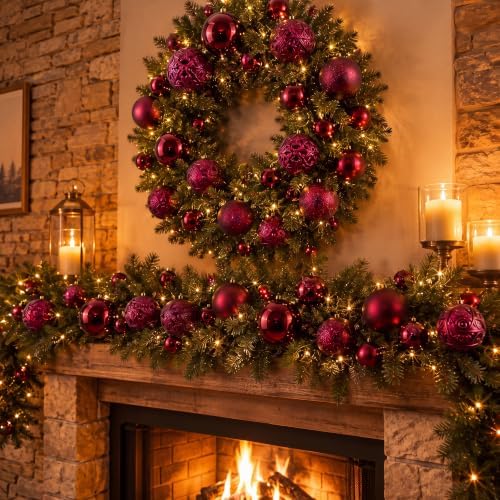100 Pcs Burgundy Christmas Ball Ornaments for Tree, 6 Styles in 4 Sizes - Image 5