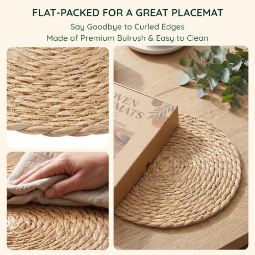 60 Pack 13.8IN Round Woven Placemats, Natural Bulrush Boho Farmhouse Mats - Image 5