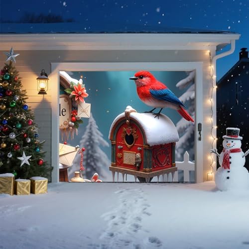 Christmas Garage Door Banner – North Pole Winter Scene with Red Bird, Mailbox & Snowy Decor, Large Waterproof Reusable Outdoor Holiday Mural for Home, Yard & Porch,8 x 7ft/2.4 x 2.1m - Image 6