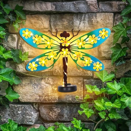 2 Pack Metal Dragonfly Outdoor Wall Decor with 30 Led Solar Lights - Image 5
