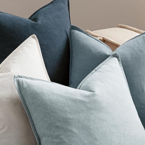 MIULEE Blue Boho Linen Decorative Pillow Covers 18x18 Inch Pack of 4 - Image 6